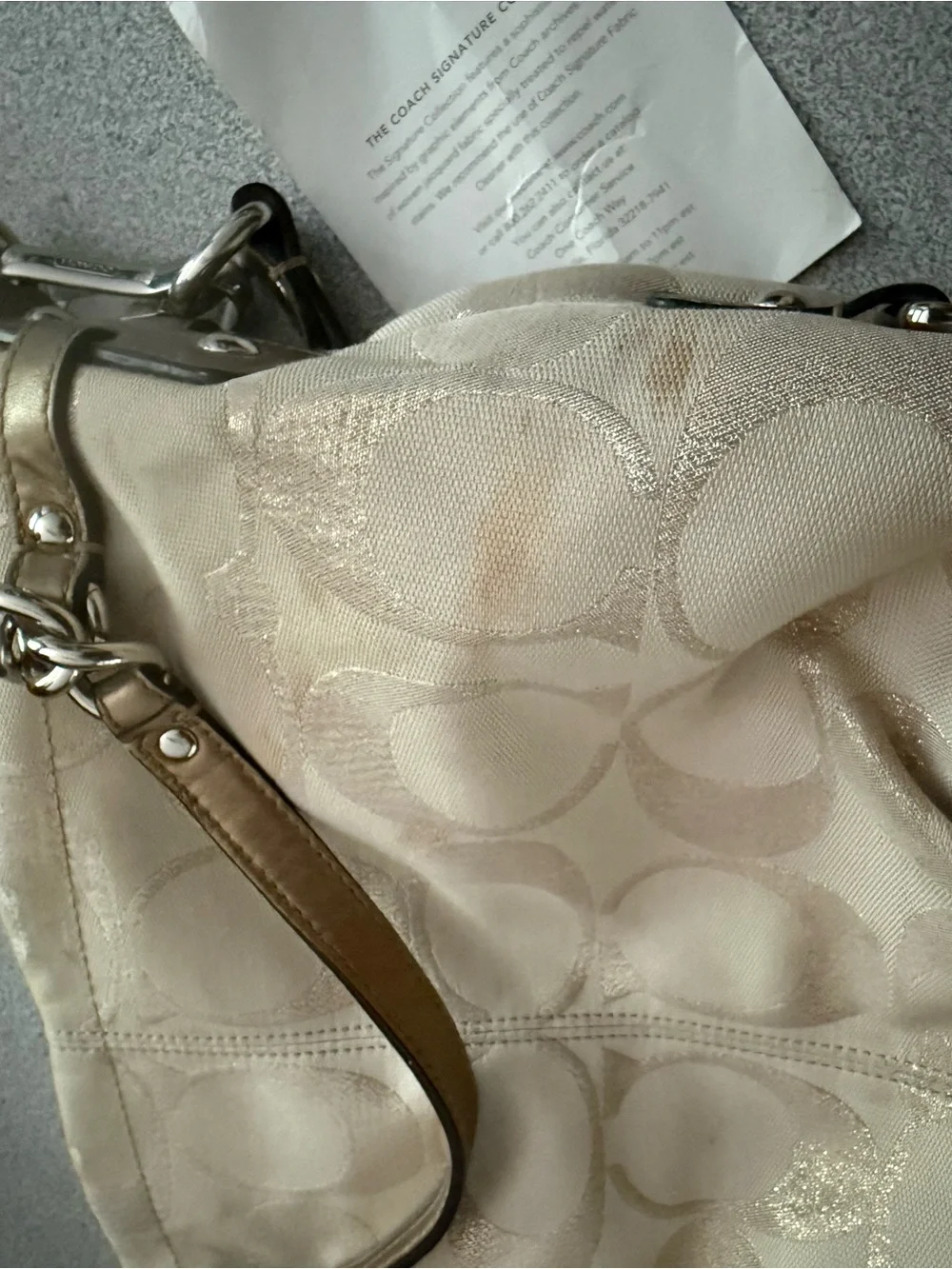 Coach Champagne Jacquard Shoulder Bag with Metallic Trim